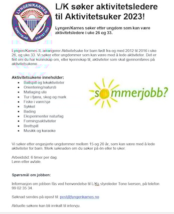 Har du lyst å jobbe for L/K i sommer?